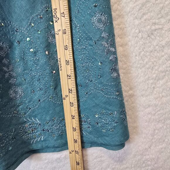 Merona A-Line Skirt Sz 18W Teal Linen Blend Skater Sequin Boho Summer Classic - Picture 8 of 10